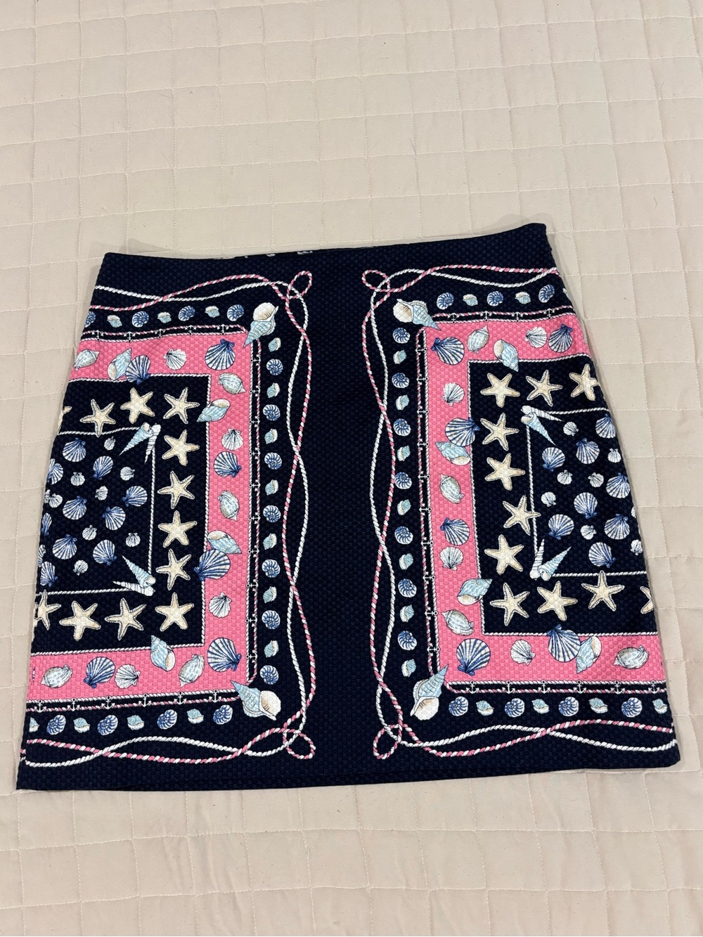 NWT Talbots Petites Seashell Starfish Print Skirt Nautical Navy Pink Coastal 12P